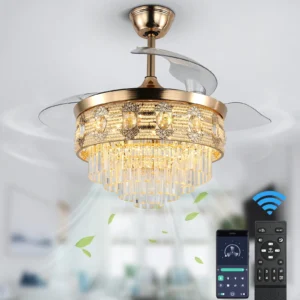VETRULUS Modern Smart Ceiling Fan Chandelier Gold RC Adjustable 6 Speed