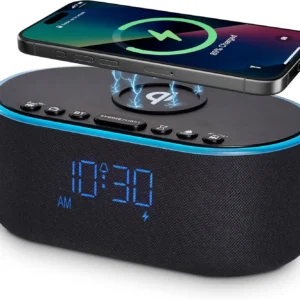 Wireless Charging Alarm Clock with Bluetooth Speaker and FM Radio