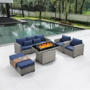 6-Piece Outdoor Patio Set with Fire Pit Table,